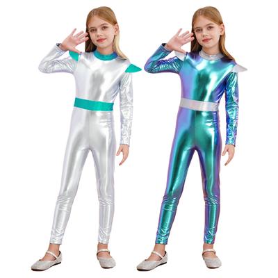 Костюм для косплея пришельцев для девочек, комбинезон с длинными рукавами и металлическим блеском, для Хэллоуина, Рождества, наряда