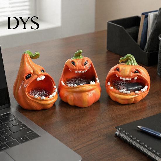 Resin Pumpkin Storage Bowl Big Mouth Box, Halloween Figurine Jewelry Tray, MouthPumpkin Statue Trinket Keys Candy Holder for Home Office Desk