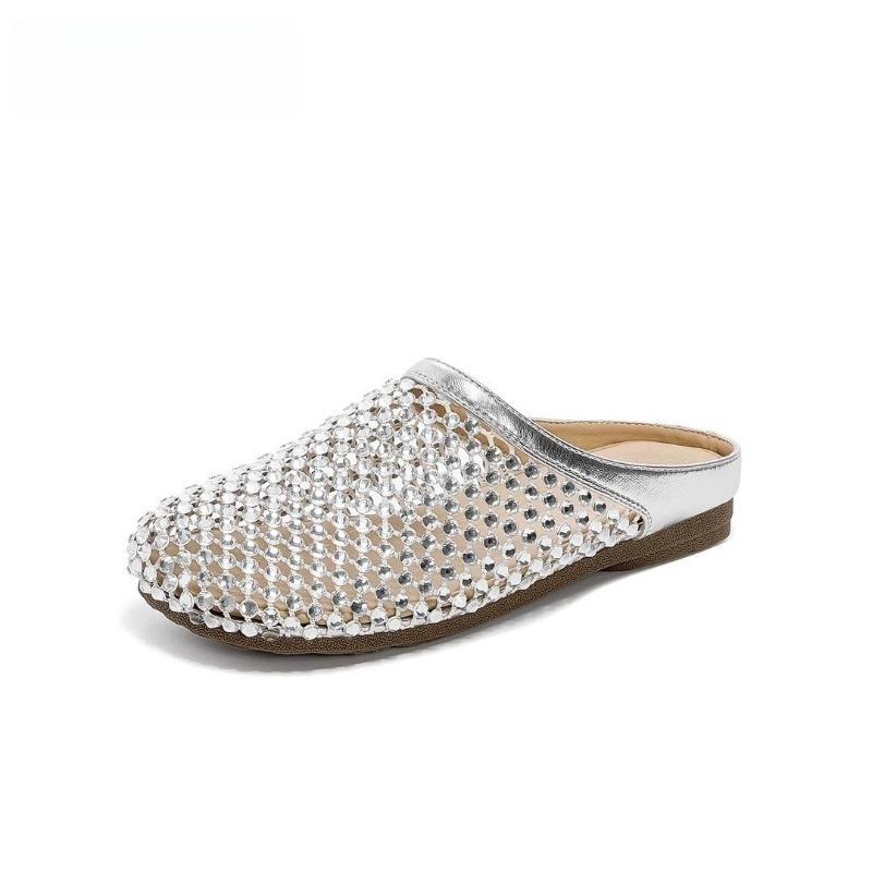 Баотоу тапочки женские новые летние высококлассные со стразами однопедальные сетчатые прохладные тапочки