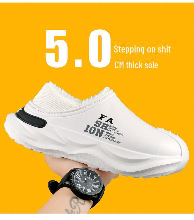 2024 Новые мужские водонепроницаемые хлопковые тапочки на каблуке — нескользящие, устойчивые к фекалиям, идеально подходят для использования в помещении и на улице осенью и зимой.