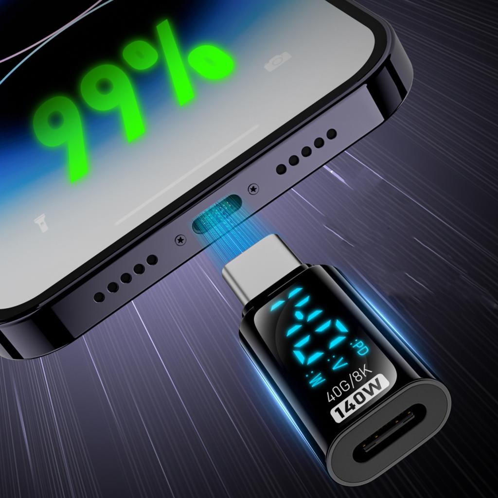 Адаптер-удлинитель USB C с LED-дисплеем, быстрая зарядка 140 Вт, передача данных 40 Гбит/с, поддержка для смартфонов, планшетов, ноутбуков