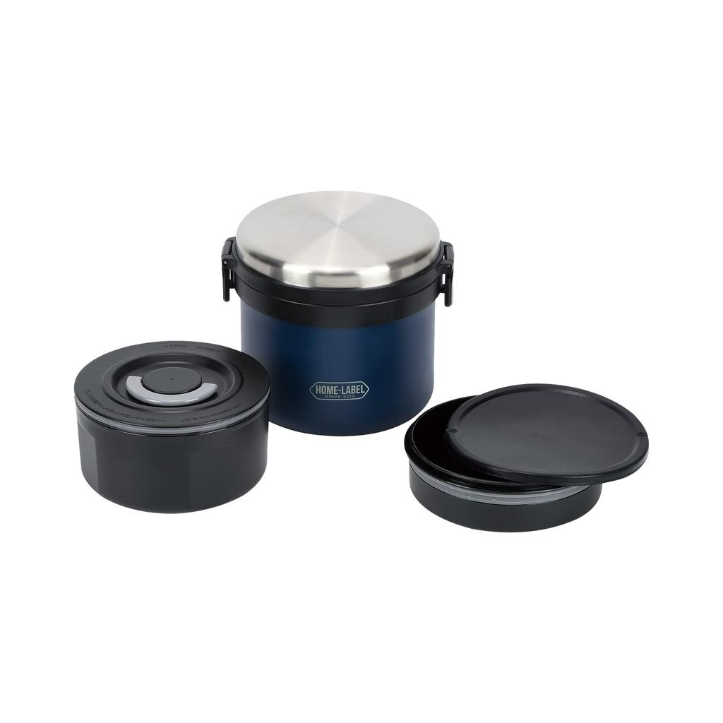 Pearl Metal Lunch Jar 1000 Bento Stainless Vacuum Home Label Box, Steel, Sealed, Insulated, Navy, HB-5666
