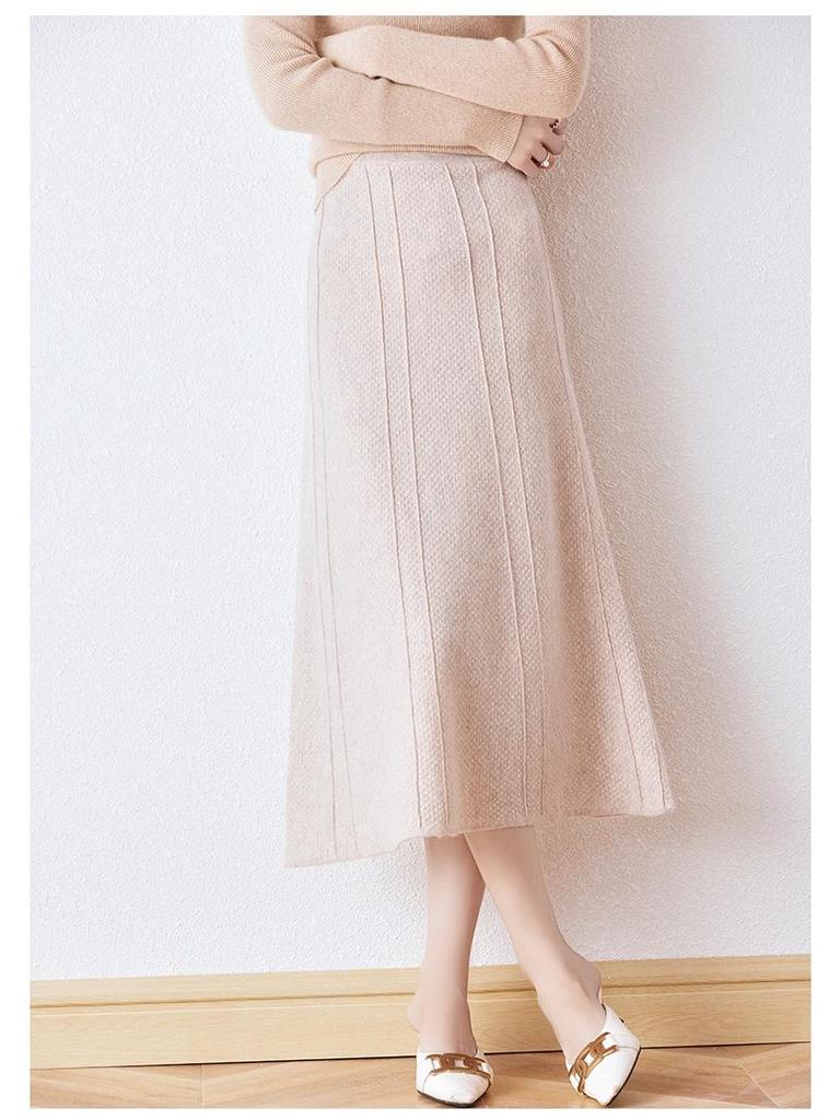 Женская шерстяная миди-юбка А-силуэта - Эластичная высокая талия, Расклешенная, Стройнящая, Вязаная для осени/зимы