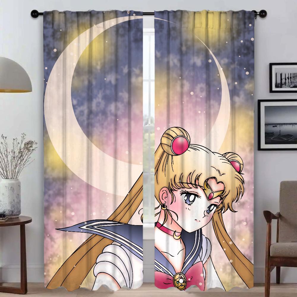 SailorS Moon Anti-mosquito Curtains 2 Pieces Modern Living Room Curtains for Camera Halloween Decoration Window Curtain Shades
