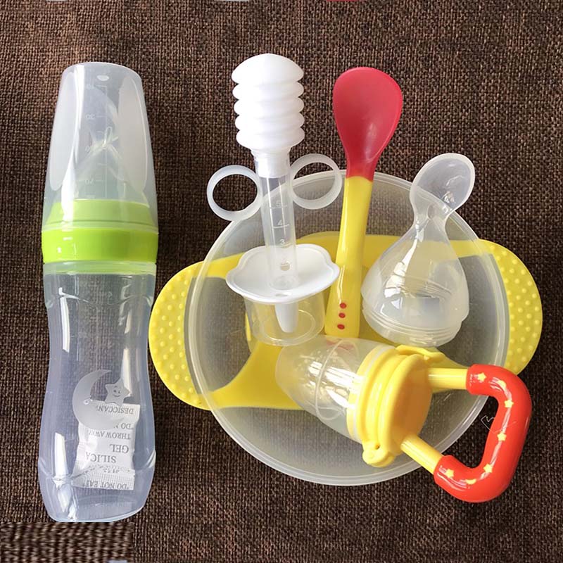 7 в 1, 120 мл, мягкая силиконовая пищевая добавка для малышей, бутылочки для кормления с рисом и хлопьями, ложка, чашка для хранения еды, набор мисок