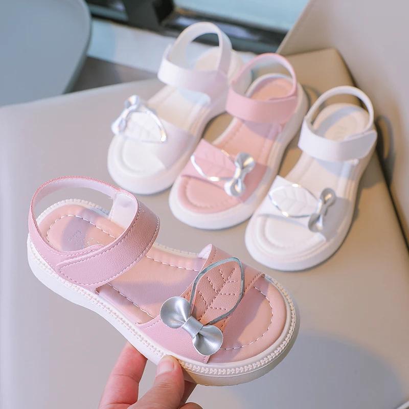 Girls Princess Sandals with Leaves Fashion Kids Summer Beach Shoes Children Causal Shoes Simple Platform Hook & Loop Breatheable