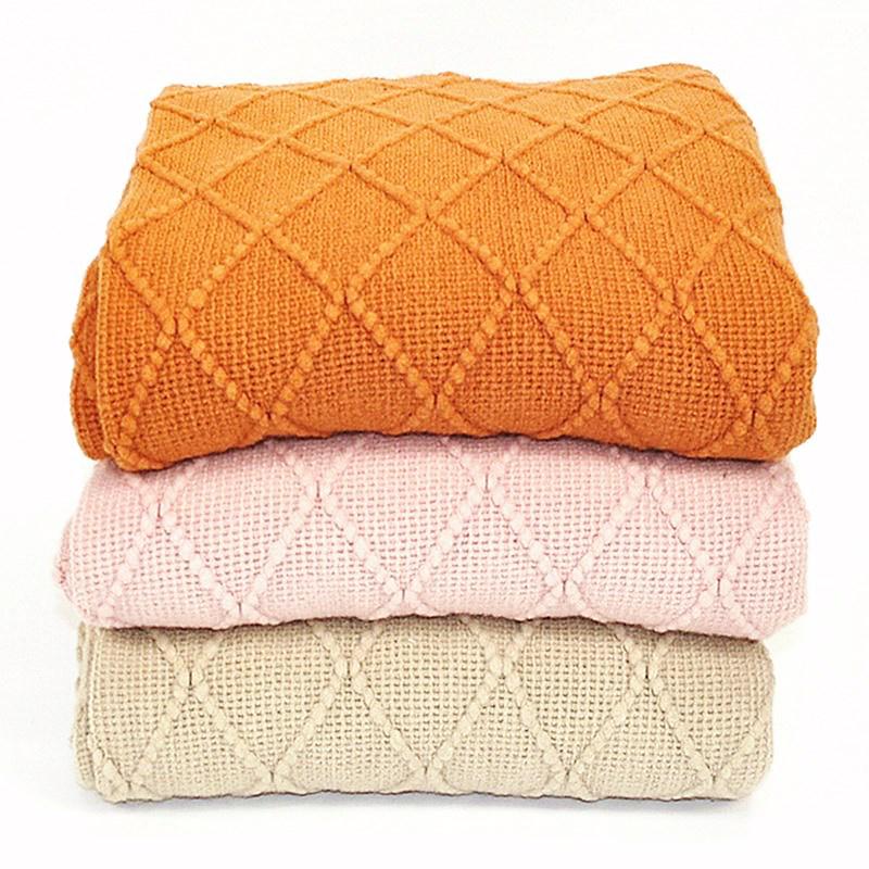 Скандинавский Ретро Желтый Аргайл Вязаный Плед - Покрывало на кровать, Накидка на диван, Накидка-шарф на конец кровати