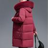 Middle Age Woman Winter Long Coats Hooded Faux Fur Collar Casual Thick Warm Parkas Women's Jackets