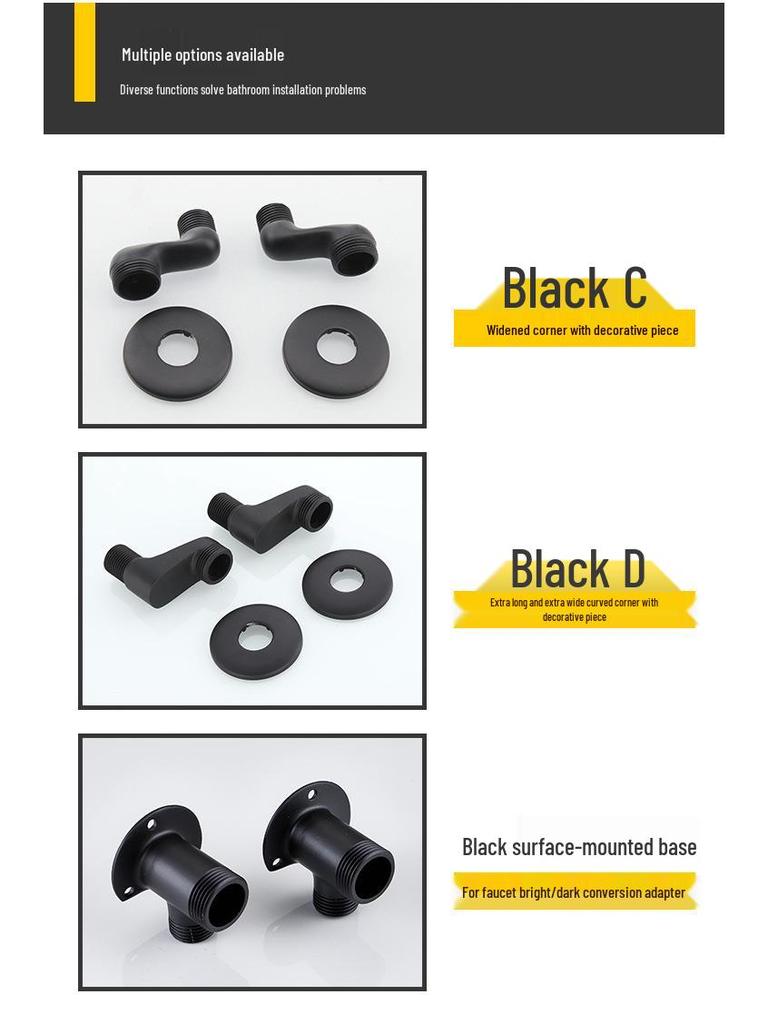 Black Shower Faucet Kit with Adjustable Shower Head and Curved Eccentric Converter