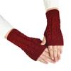 1 Pair Women Winter Gloves Crochet Knitting Mittens Warm Half Fingers Solid Color Elastic Anti-slip Gloves Twist Pattern Women