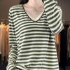 Women's Fashion Casual Stripe Print Autumn Winter Pullovers & Long Sleeves V-Neck Pullovers