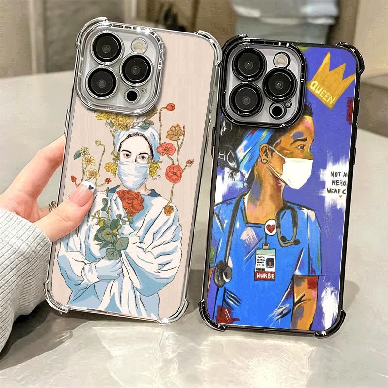 Мультяшный чехол для телефона с покрытием "Доктор Медсестра" для iPhone 16 17 Pro Max Air 16E 14 15 Plus 12 13 Mini Противоударная крышка с Airbag