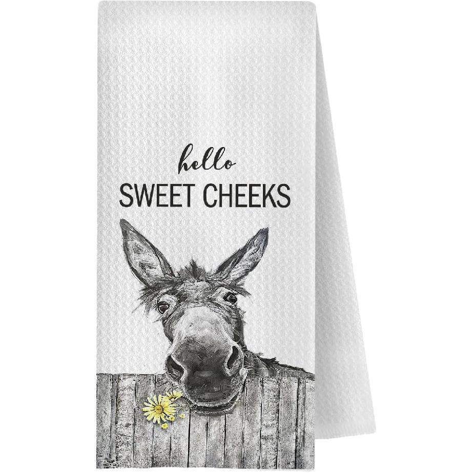 Highland Cow Bathroom Kitchen Towels - Hello Sweet Cheeks Western Bathroom Kitchen Decor,Farmhouse Western Cow Decorative Hand Towels 16x24, Funny