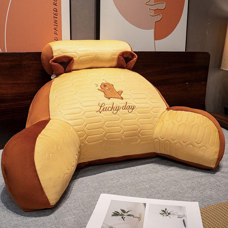 Cute Animal Lumbar Support Pillow Summer Ice Silk Surface Backrest Cushion With Removable Neck Pillow For Bed Sofa Office Chair