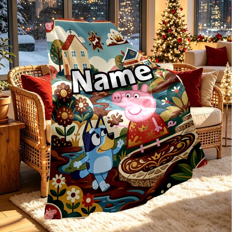 Custom Name Personalized Peppa Pig Print Blanket, Home Decor, Bedroom, Sofa, Camping, Couch, Gifts for Birthday Christmas