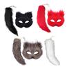 2Pcs/Set Fox Masque Tail Set Girls Furry Masque Long Fox Tail Set Faux Fur Halloween Cat Tail Cosplay Fox Wolf Tail Set