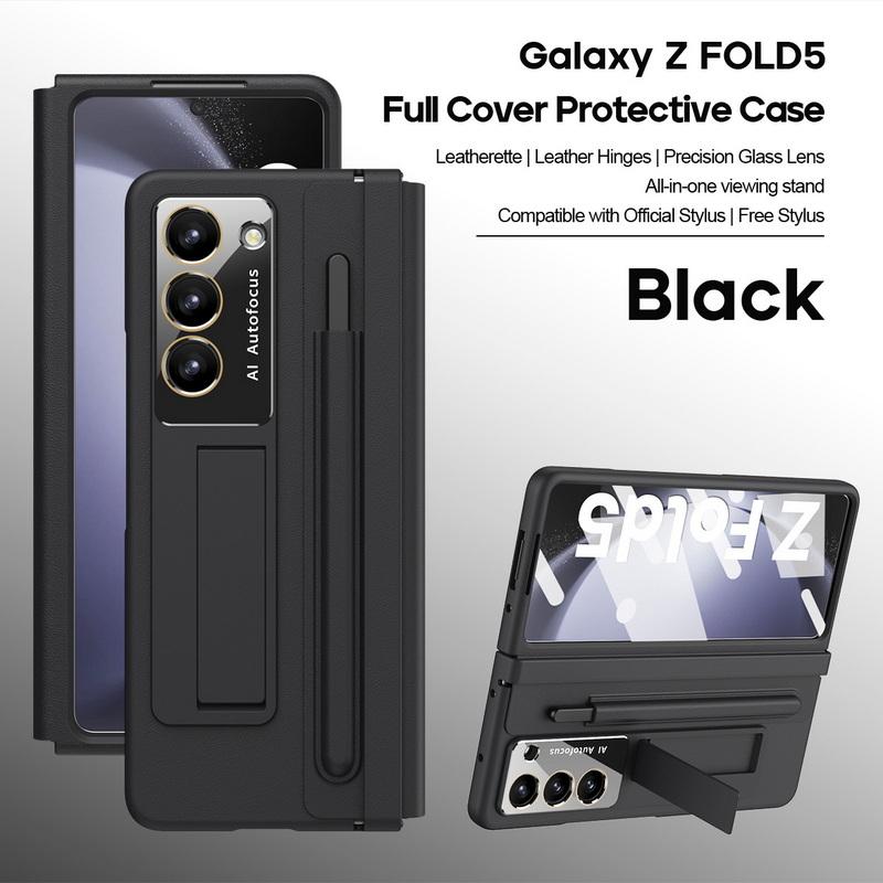 Слот для ручки с ручкой Подставка Vajra Z Fold6 Защитный чехол на петлях для Samsung Galaxy Z Fold 6 5 4 3 Защитная стеклянная пленка Одноцветная защитная пленка для ПК Hybird Pu Cover