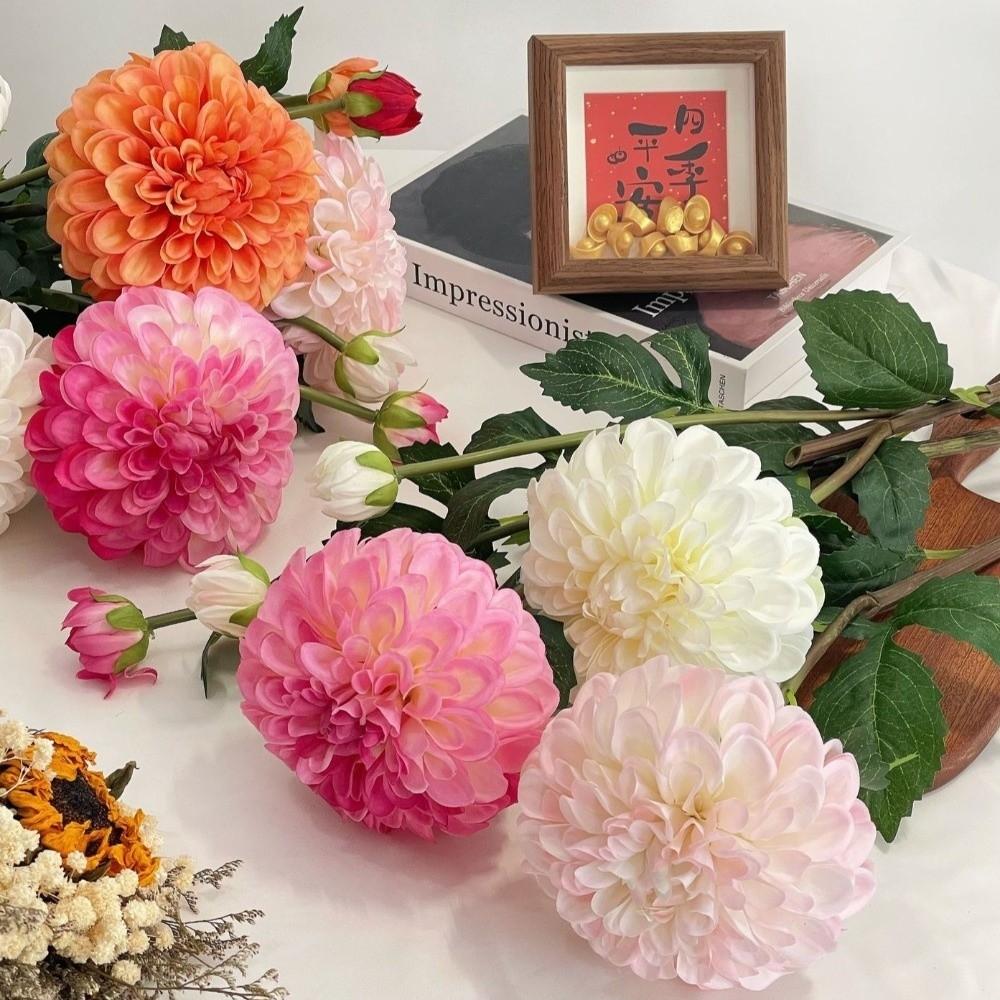 Pink Artificial Dahlia Flowers 2 Heads Artificial Faux Plants Home Decoration