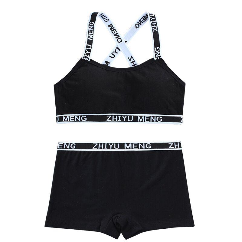 Нижнее белье для девочек-подростков Комплект бюстгальтера с мягкой подкладкой из хлопка с буквенным принтом для молодых девушек для занятий йогой, спортом, бегом