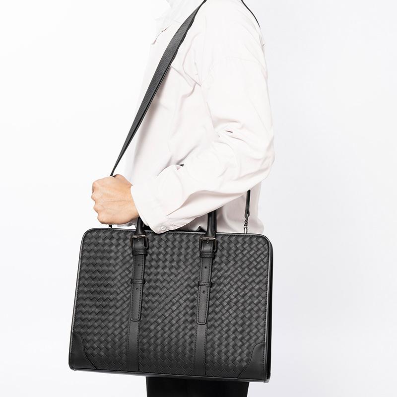 Мужская сумка деловая повседневная первый слой коровьей кожи плетеная мужская сумка большой емкости компьютерный портфель сумка через плечо