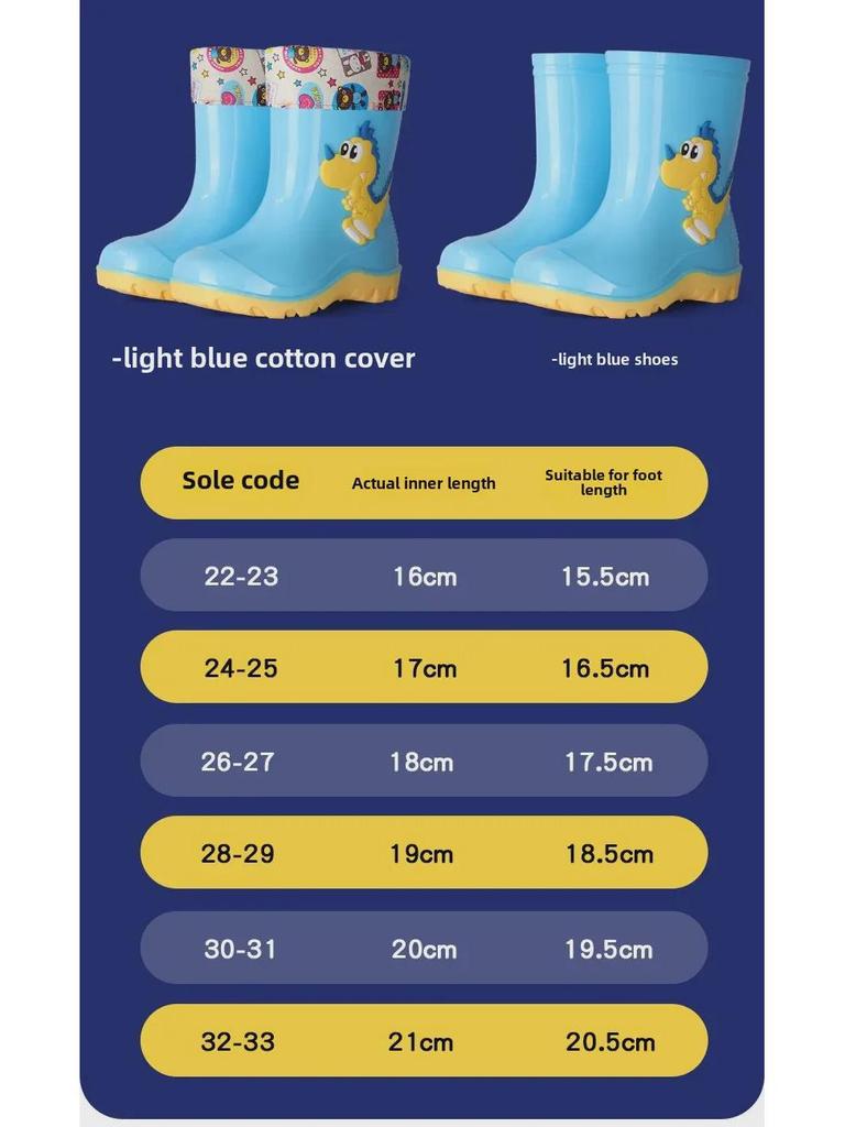 Детские резиновые сапоги с динозаврами: Милые полусапожки для воды с бархатной подкладкой для мальчиков и девочек.