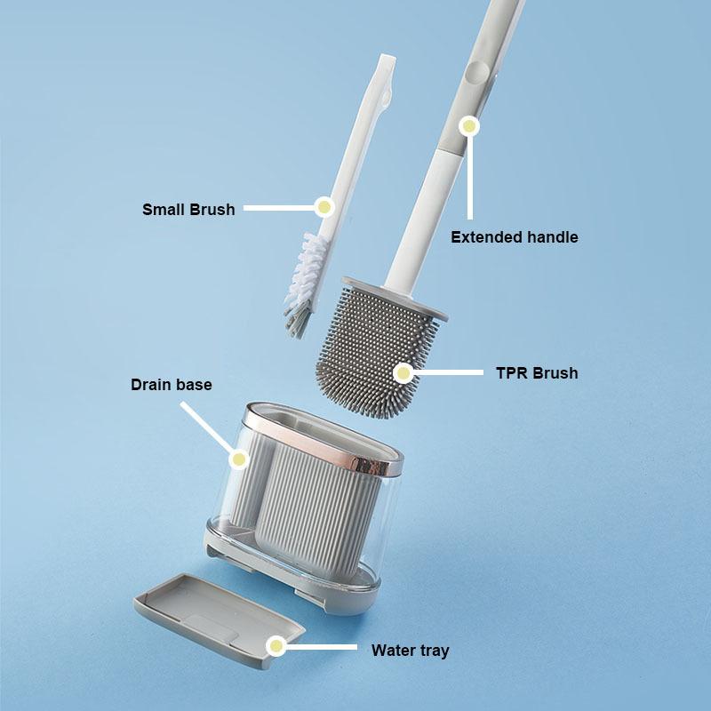Силиконовая щетка для унитаза 2-в-1 Щетка для чистки унитаза с длинной ручкой Прозрачная основа для аксессуаров для чистящих щеток