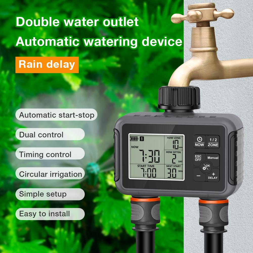 1/2-Outlets Button/Knob Automatic Water Timer Smart Irrigation Watering System Sprinkler Faucet Hose Programmer Timer for Garden