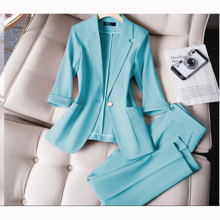 Женский элегантный повседневный костюм-двойка: блейзер и брюки