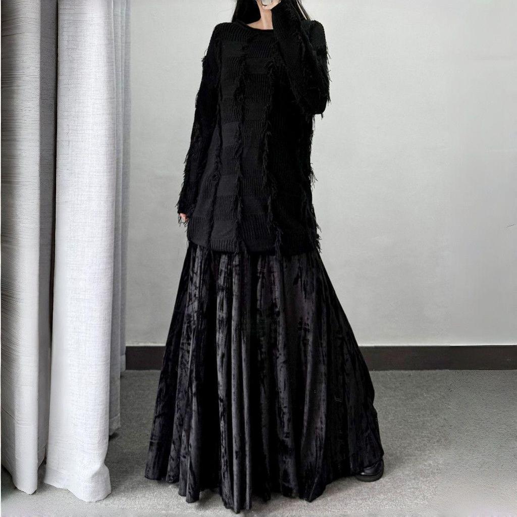 Бархатная юбка в китайском стиле с высокой талией до щиколотки для осени/зимы