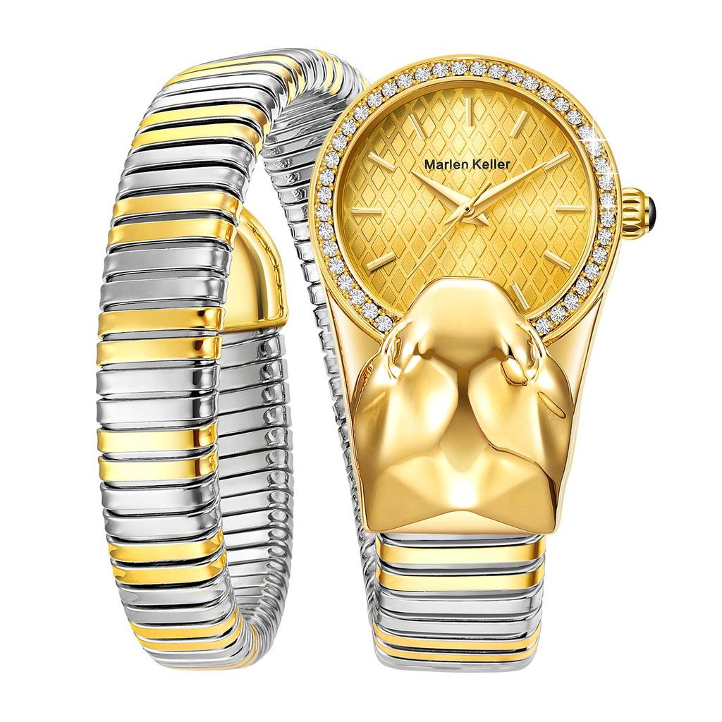 Marenkeller 2025 Women's Quartz Snake Watch with Diamond Set and IP Plating Design.