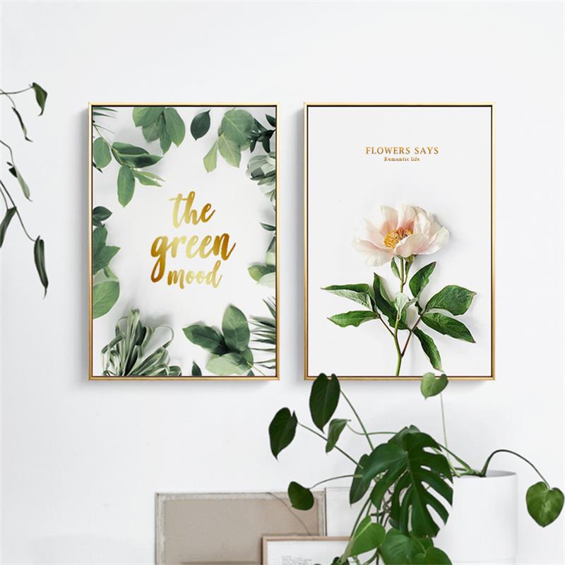 Простое цветочное зеленое растение, английское слово, холст, живопись, абстрактный принт, плакат, картина, настенное современное украшение для дома