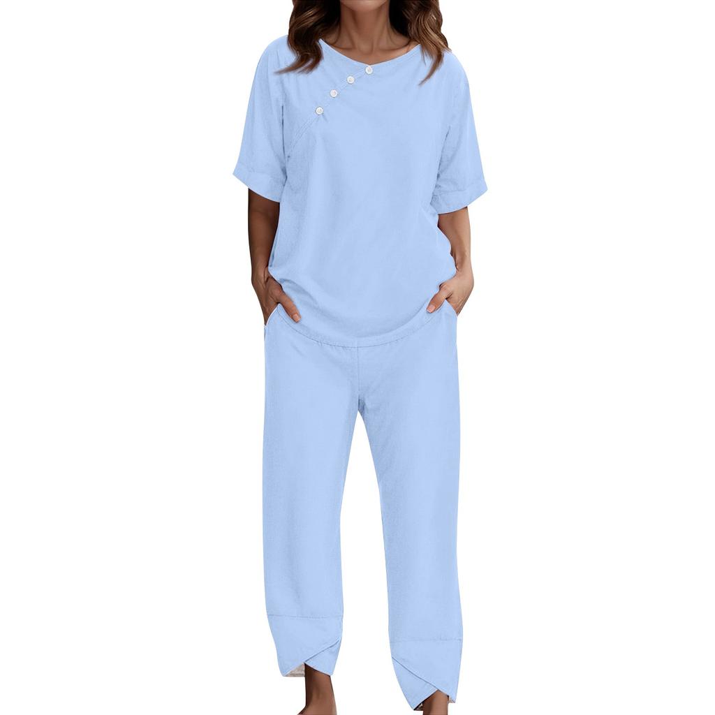 Женский костюм для отдыха, пижама, свободные брюки с короткими рукавами, домашняя одежда из двух предметов