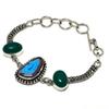 Blue Druzy Slice Green Onyx Gemstone 925 Silver Plated Bracelet 6-8"