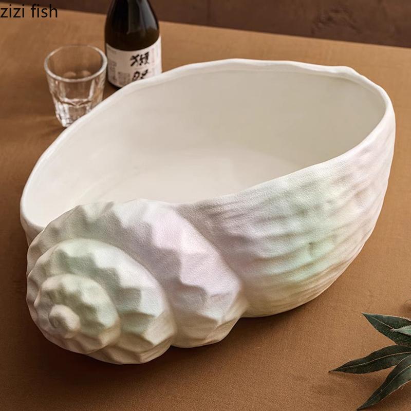 Creative Conch Ceramic Dry Ice Plate Salmon Sashime Plate Seafood Display Plate Restaurant Molecular Cuisine Featured Tableware