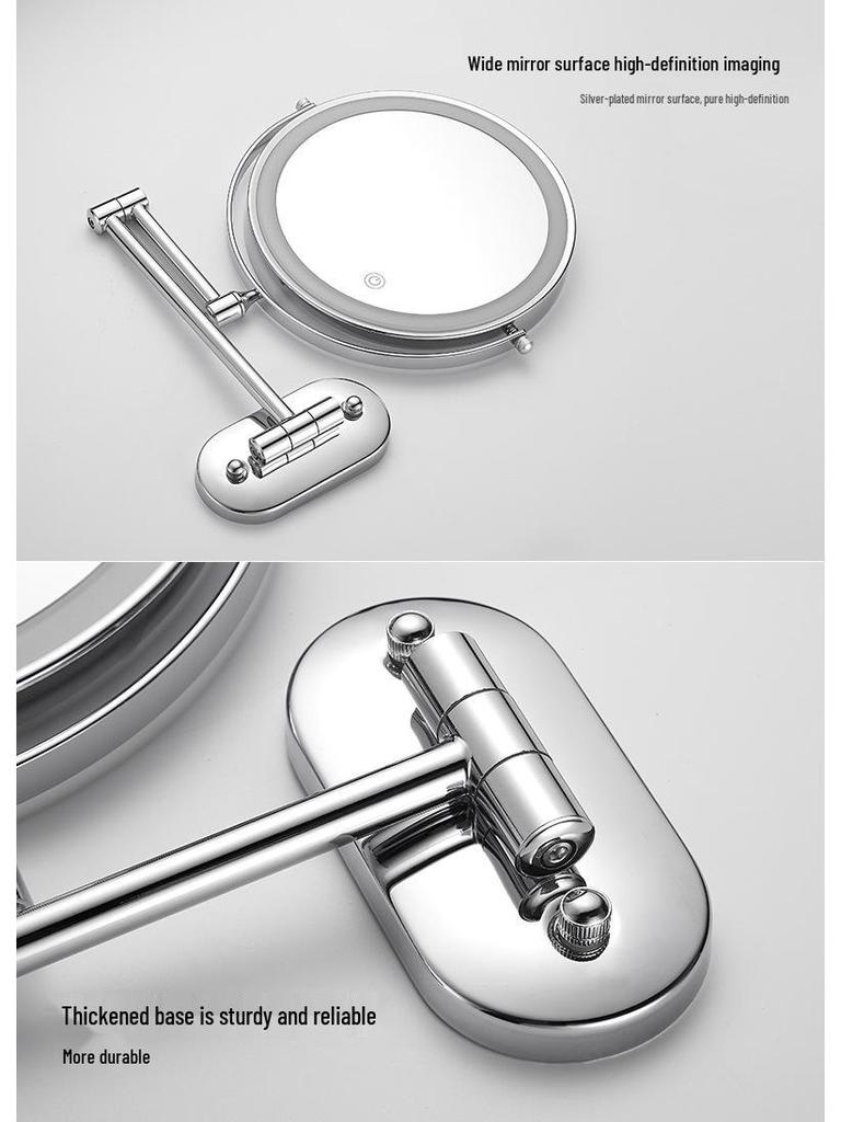 8-Inch Double-Sided LED Makeup Mirror: Wall-Mounted, Folding, Retractable, Lighted, Magnifying, Rechargeable Bathroom Vanity Mirror.