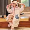 Thick Winter Women's Pajamas Cartoon Pajamas Pants Set Jacquard Woven Bathrobe Lounge Wear Pajama Set Flannel Kawaii
