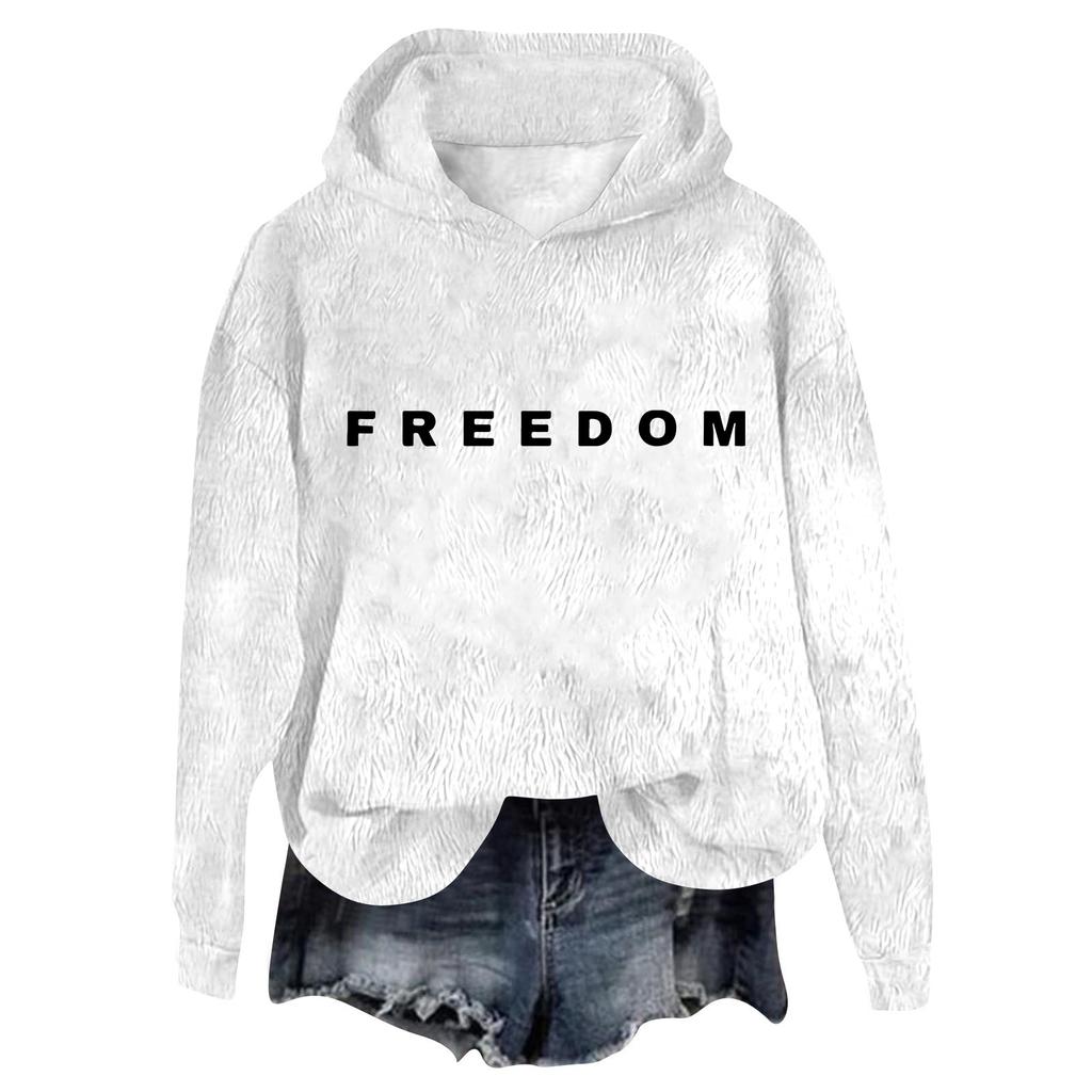 Women's Hooded Long Sleeve Printed Flannel Top Hooded Sweatshirt