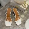 Summer Square Heel Shoes Square Toe Sandals Ladies Thick Heels Mid-heels Sexy Solid Color Slippers Sandals Zapatos De Mujer