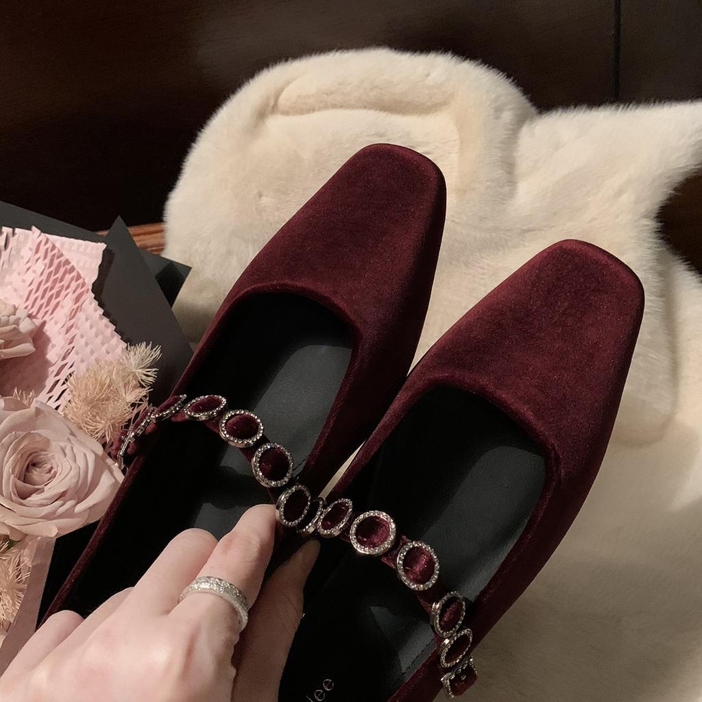 Виноградная мать studiolee французская квадратная голова светлый рот высокие каблуки односложный ромбовидный ремень низкий каблук замшевые туфли Мэри Джейн одинарные