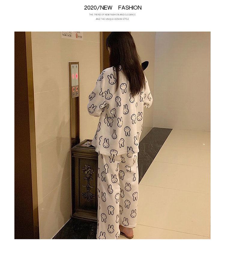 Женский мультяшный пижамный комплект из кораллового флиса – Толстая, теплая фланелевая домашняя одежда для осени/зимы