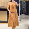 Women Two Piece Set Women's Summer Linen Outfit Set Short Sleeve Top Midi Skirt Elegant 2-Piece Lounge Set with for Ladies