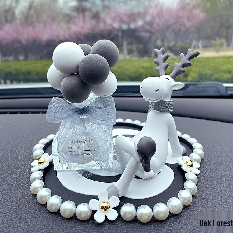 Luxury Diamond Pearl Aromatherapy Deer Ornament for Car Interior - Elegant Unisex Design