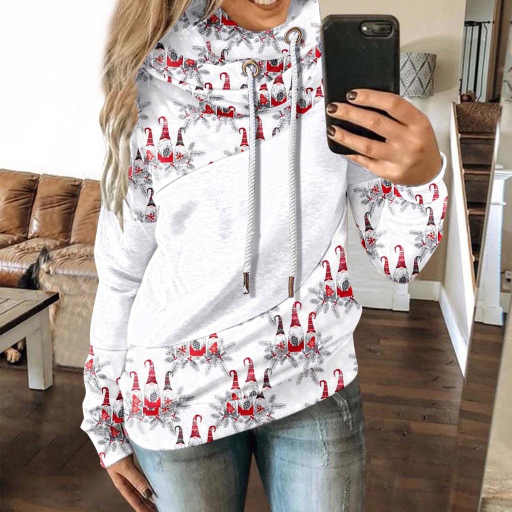 Женская мода, повседневная свободная толстовка с капюшоном и шнурком с веселым принтом, длинными рукавами и карманами-кенгуру