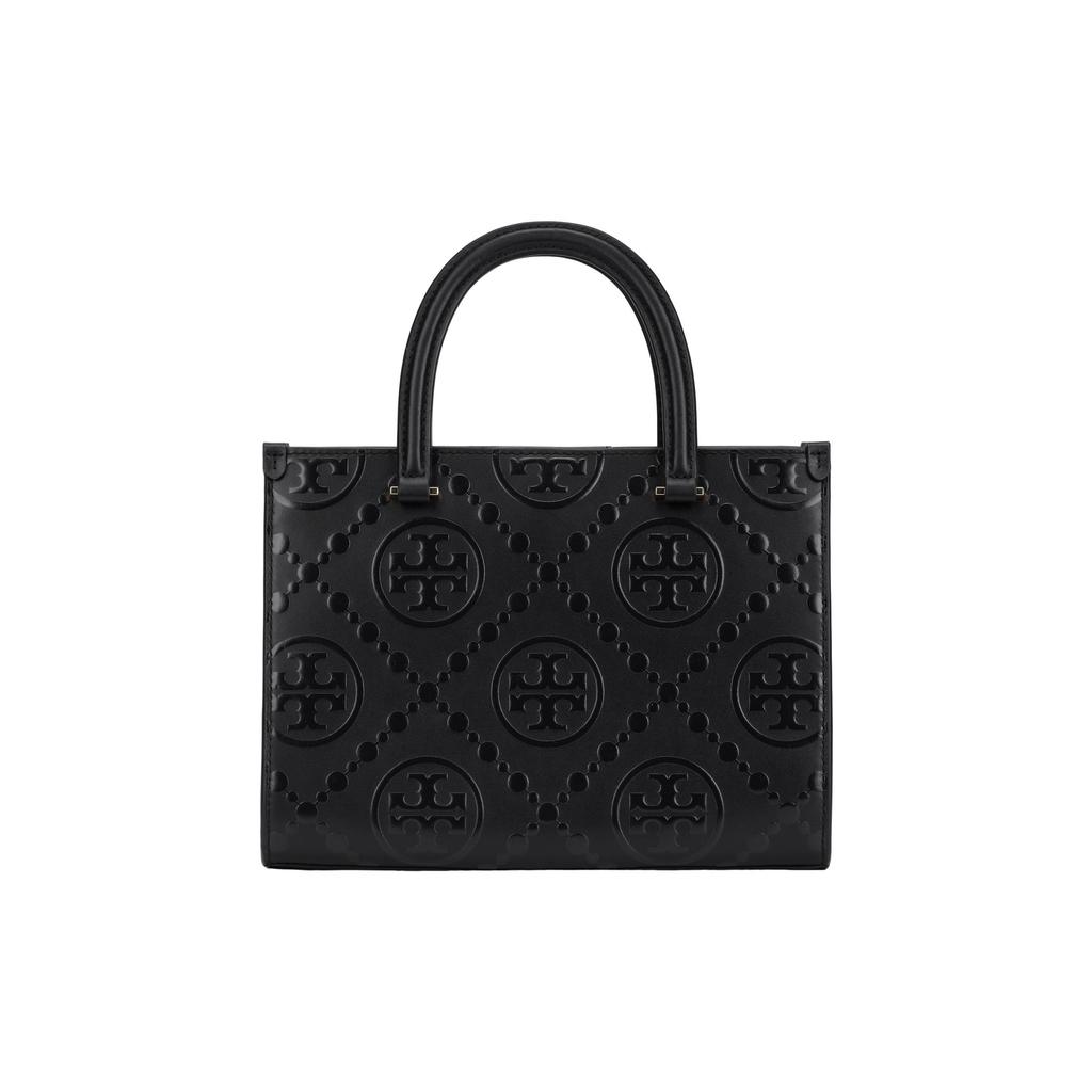 Tory Burch T Monogram Brand Print Adjustable Detachable Shoulder Strap Embossed Leather Tote Shopping Bag Women Tote Black 162013-001