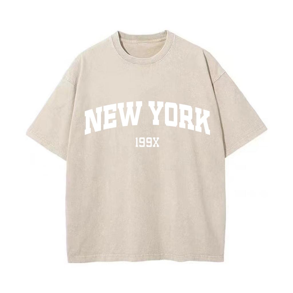 New York 199X Ретро стираная винтажная футболка Высококачественные футболки Летняя свободная одежда с коротким рукавом Хлопковые свободные уличные топы