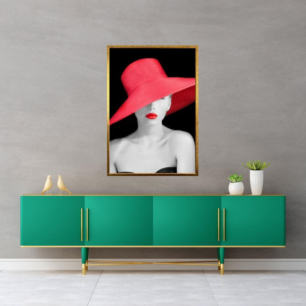 Woman with Red Hat Canvas, Home Decor Ready To Hang, Wall Art Canvas Design No Frame