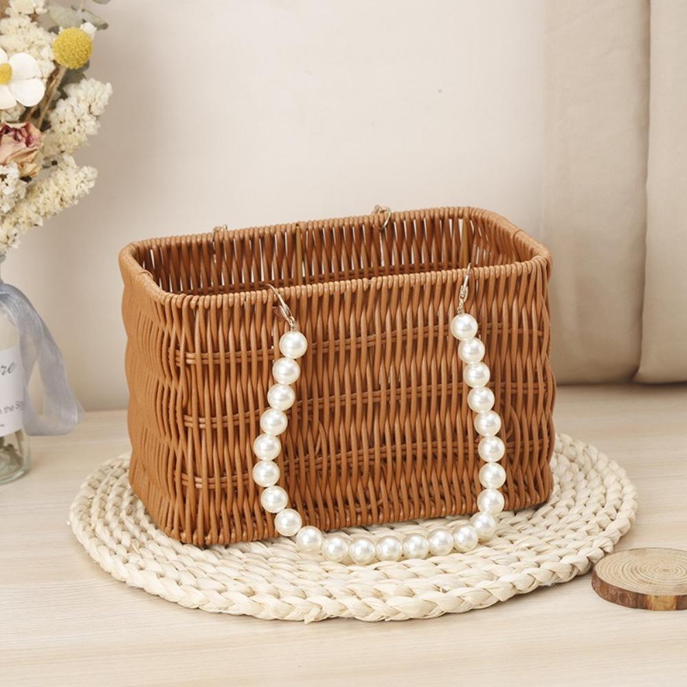 Pearl Handle Woven Flower Basket Versatile Storage Basket Fashion Flower Basket Fruit Vegetable