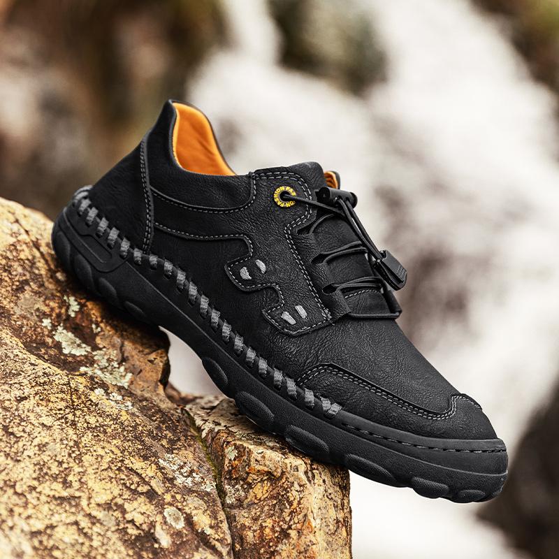Сшитые вручную кожаные мужские повседневные кроссовки, удобные туфли для вождения, нескользящие туфли для отдыха, прогулок, походов, мужская обувь для кемпинга