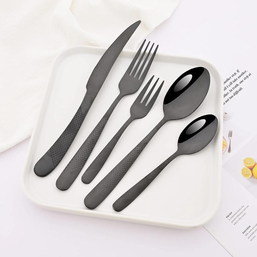 24Pcs Silver Gold Tableware Sets Stainless Steel Cutlery Steak Knife Tea Fork Coffee Spoon Flatware Dinner Kitchen Dinnerware