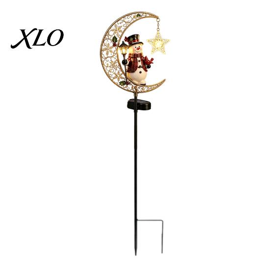 Automatic Dusk to Dawn Lighting Solar Christmas Crescent Light, Moon Snowman Garden Stake Waterproof Iron Lights LED Pathway Lamp for Outdoor
